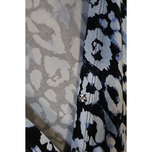 SLIM FACTOR by Investments Blue Leopard Surplice Asymmetrical Hem Size L - Picture 5 of 5